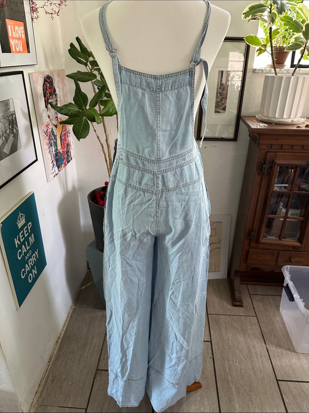 Promesa Light Blue Wide-Leg Denim Overalls Small - Picture 3 of 11